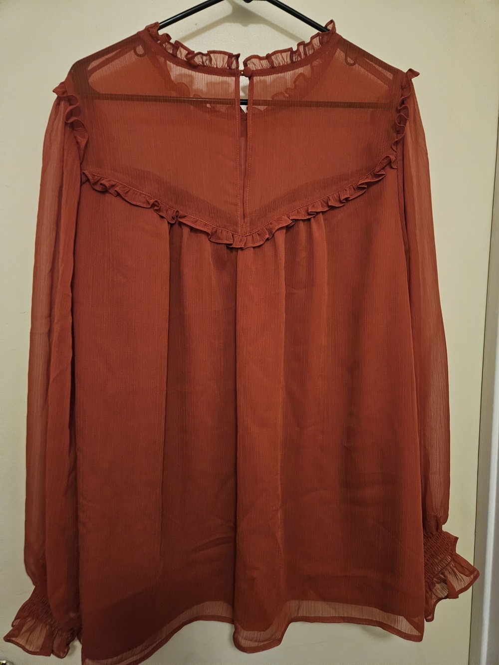 torrid Rust Orange Sheer Ruffle Yoke Blouse - Picture 5 of 8